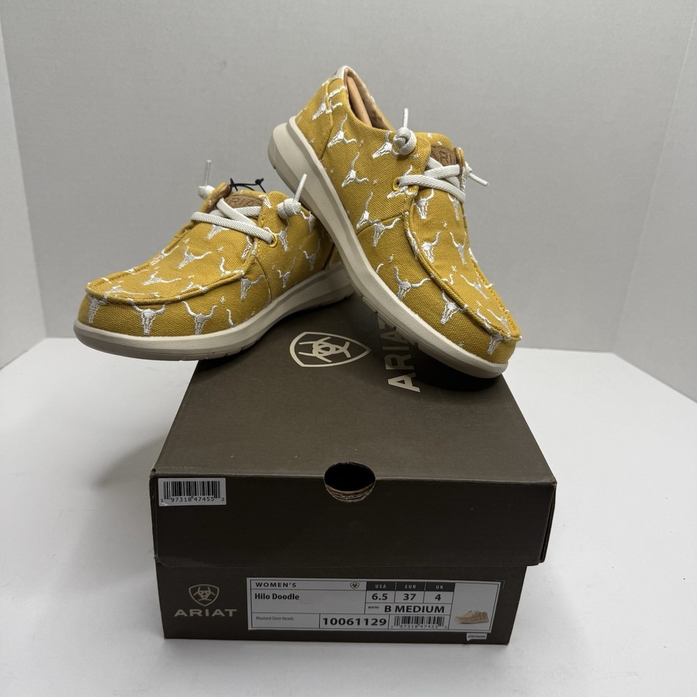 Ariat Hilo Doodle Mustard Steer Heads Shoes Women’s 6.5 B New